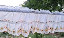 Vintage White Embroidered Scalloped Ruffled Valance 11"x54" Polyester Blend 