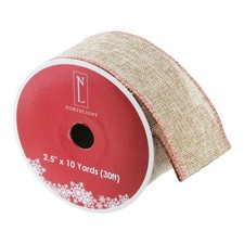 Northlight 2.5" Beige Burlap and Red Trim Wired Christmas Craft Ribbon