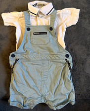 Baker by Ted Baker 2pc Baby Dungarees & Polo Set 6-9m Light Blue/White