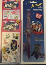 1990 Jetsons Quartz Digtal Watch NIB & Jetsons Stickers Lot Of 7 Packes
