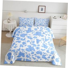 Cow Print Comforter Set Size Kids Bedding Set for Boys Girls Full Blue White