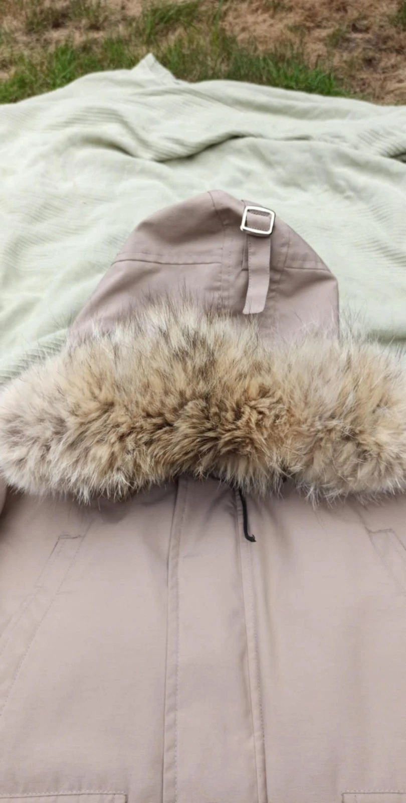 Giacca Bomber Vintage Canada Goose Chilliwack Pelliccia di Coyote Cappuccio Bordo Piumino Beige
