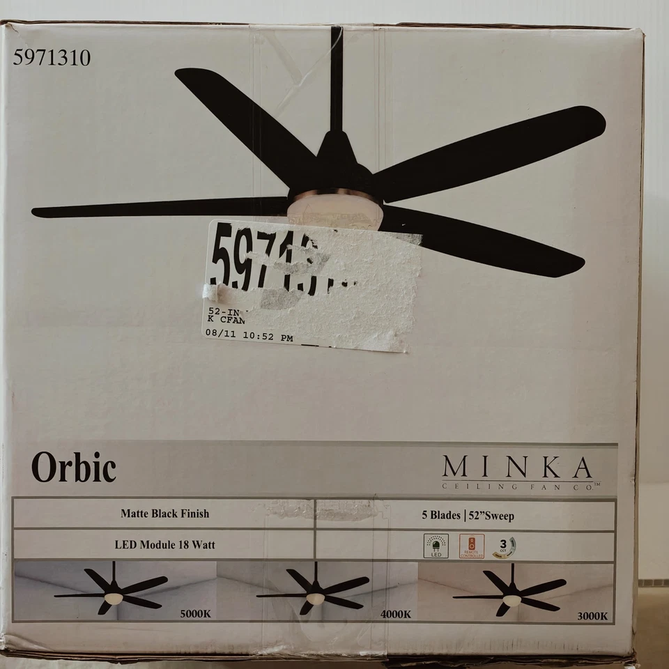 Minka Orbic 52" 5-Blade Ceiling Fan With LED, Remote Control, Matte Black - Image 2 of 2