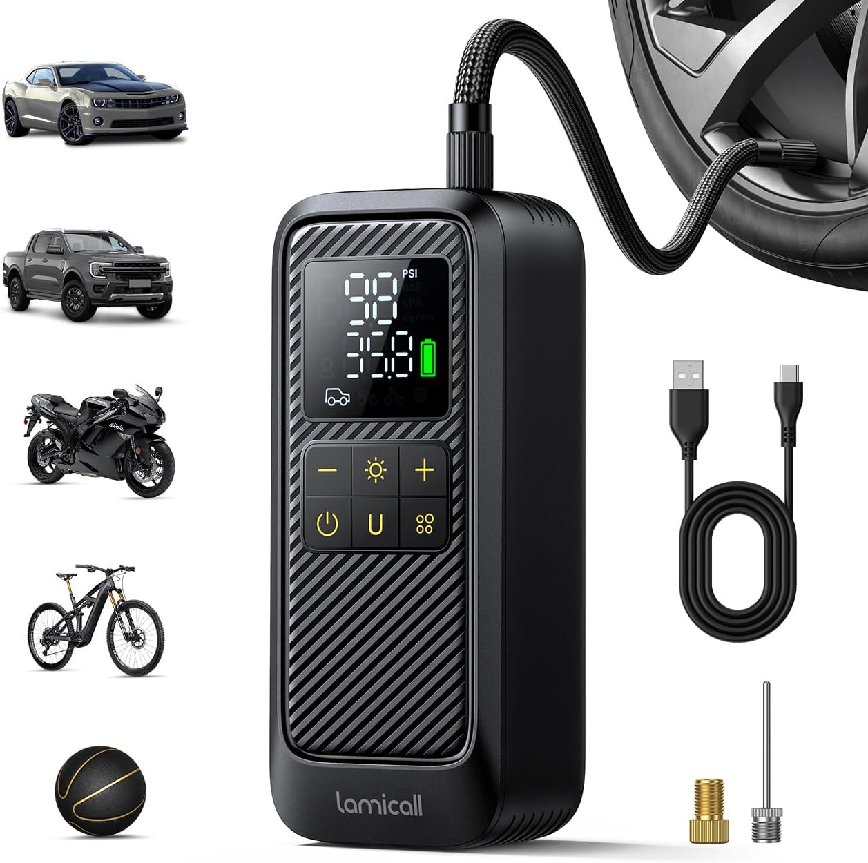 Car Tyre Inflator Air Compressor - [5X Faster Inflation] Portable Air Pump with