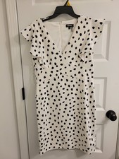 DKNY Women's White with black a dots A-Line Knee Length preowned Dress Sz 12