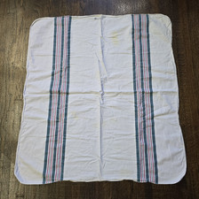 Vtg Hospital Receiving Baby Blanket Cotton Swaddle White Blue Stripes 35x33"