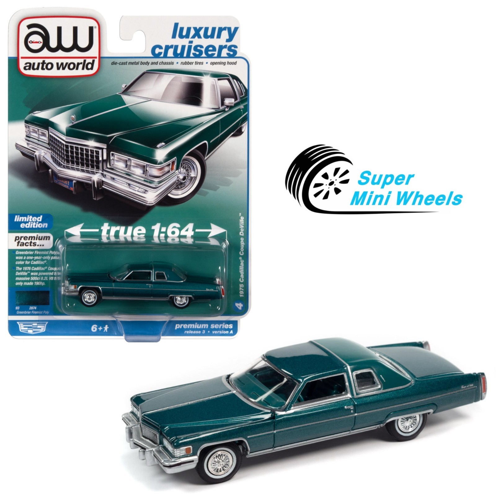 Auto World 1:64 1975 Cadillac Coupe DeVille Green