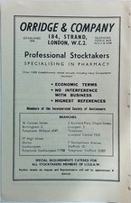 Original Advertisement for Orridge & Co, Pharmacy Stocktakers Strand London,1958