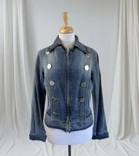 Moschino Jeans Denim Zip Up Jacket Military Y2K Utilitarian Designer Coat Size M