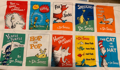 Dr. Seuss Cotton Fabric Panel 7'' x10'', Sneeches, Hop on Pop, Yertle, Horton more