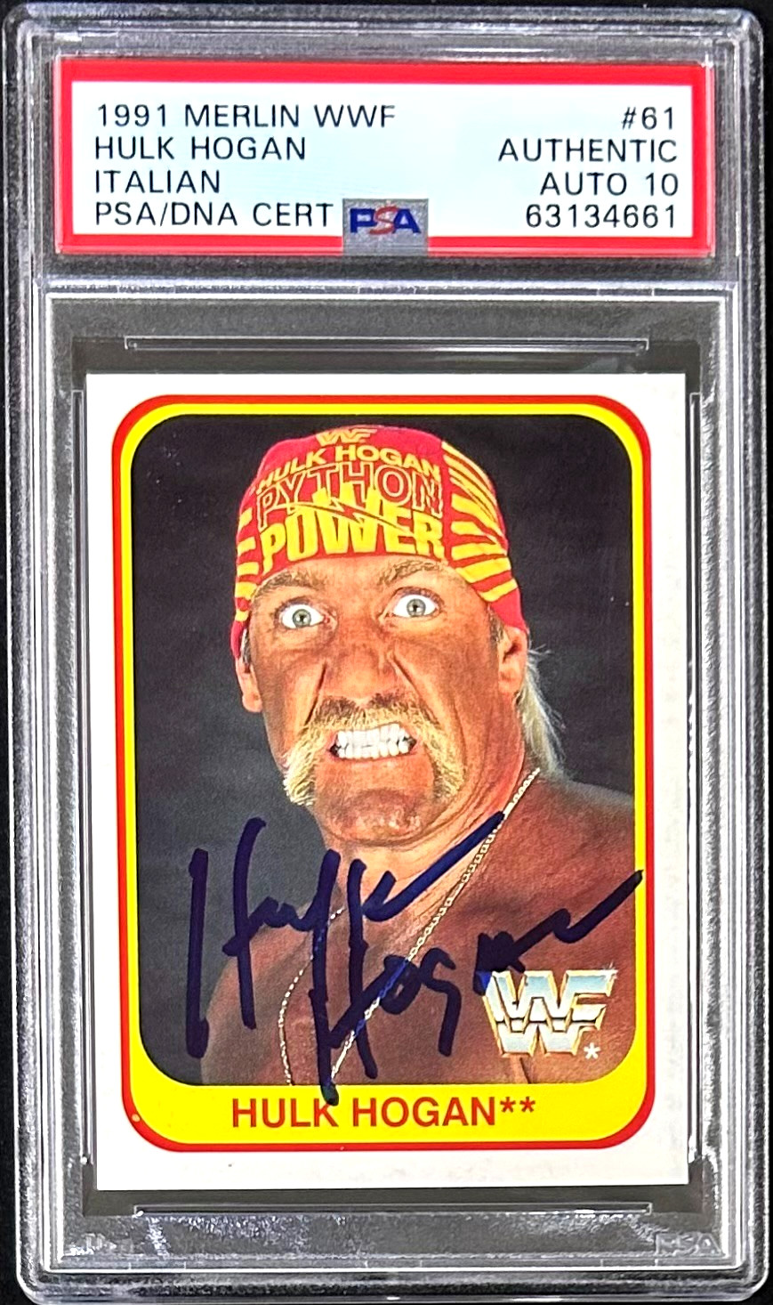 Hulk Hogan Signed 1991 Merlin Italian WWF Card #61 PSA/DNA 63134661 Auto 10