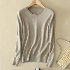 Women Wool Cashmere Sweater Knitted Pullover Slim Crew Neck Sweater Solid Jumper