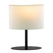 Image of Modern Designer Oval Table Lamp in Matte Black with Off-White Fabric Shade by...