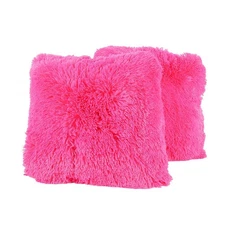 Plush Pillow Faux Fur Soft and Comfy Throw Pillow (Pack of 2), Hot Pink