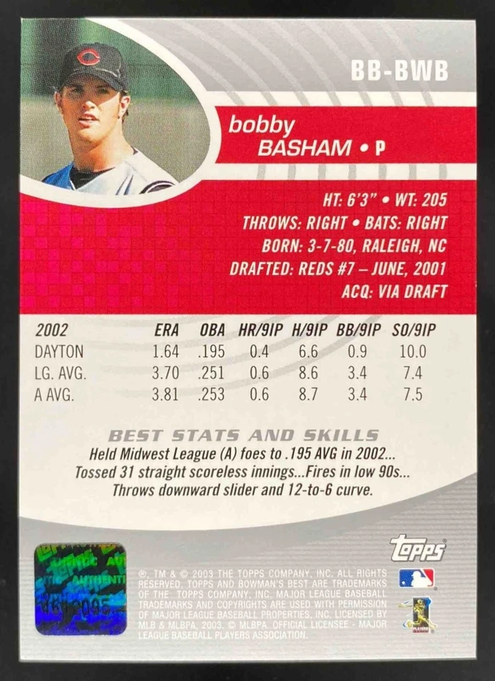 Bobby Basham 2003 Bowman Bowman's Best RC Auto #BB-BWB Reds - Image 2 of 4