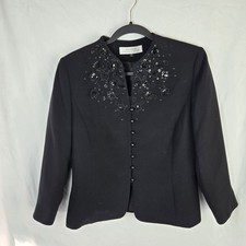 Tahari Arthur S Levine Black Embellish Blazer 8 Sequin Embroidered Glam Sparkle