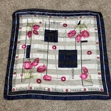 Vintage 1990s Firenze Square Satin Scarf Tulip Print 36" Italian