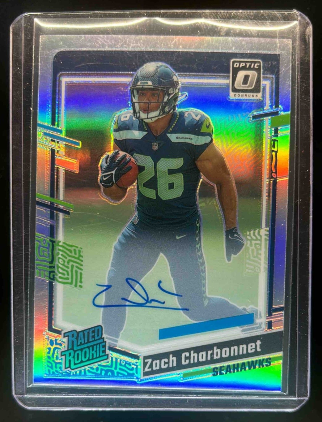 2023 Donruss Optic Zach Charbonnet Rated Rookie RPS Auto Holo #101/150 Seahawks