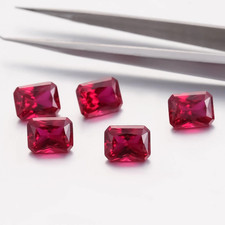 GIE Certified 25 Ct 5 Pcs Natural Flawless Red Ruby Emerald Cut Loose Gemstone