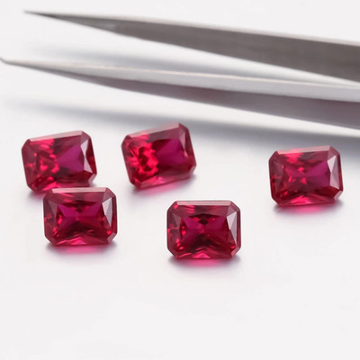 GIE Certified 25 Ct 5 Pcs Natural Flawless Red Ruby Emerald Cut Loose Gemstone