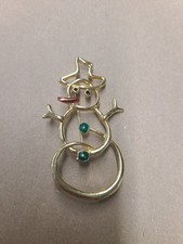 Gold Tone Snowman Brooch 2.5"