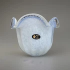 MURANO Art Vase Bowl Vintage Wave Blue Frosted Glass Bowl Made In Italy 9” X 8”