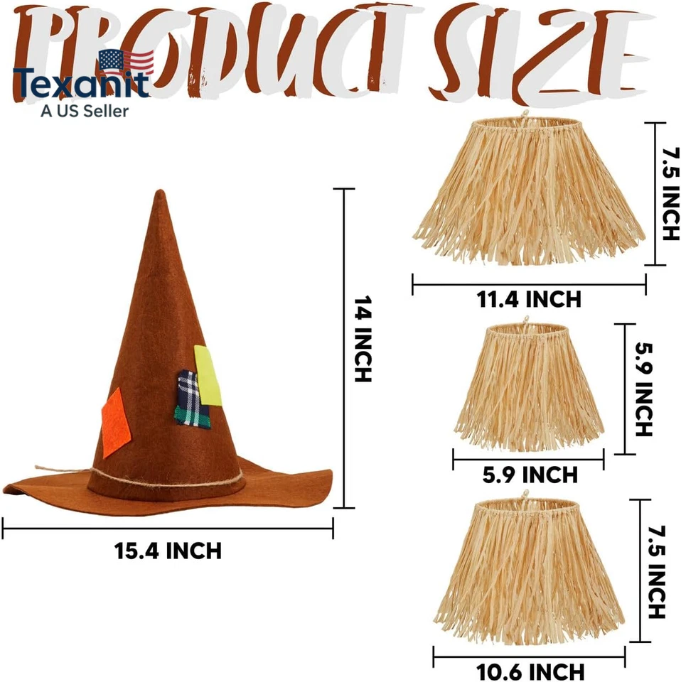 Conjunto de Disfraz de Espantapájaros Incluye Sombrero de Paja Falda de Paja para Niños Mujeres Hombres Halloween Foto 4 de 4
