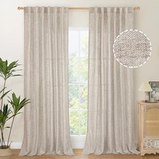 Linen Curtains 90 Inches Long for Living Room 52"W x 90"L Pack of 2 Natural