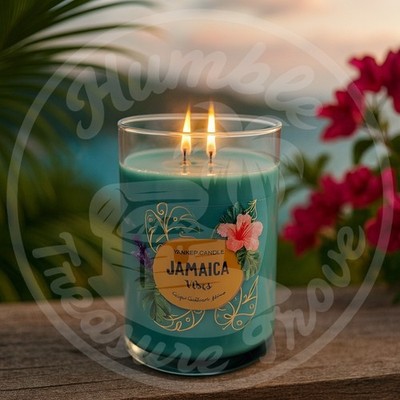 Yankee Candle Jamaica Vibes 20 oz Carefree Caribbean Emerald Palms, Rhubarb