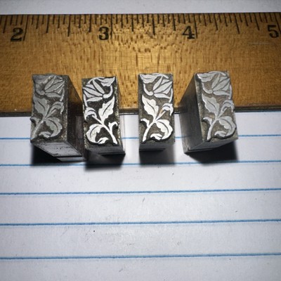 4 Print Blocks   Beautiful Flowers   Nice Image & Lines! Lead Face Dingbats