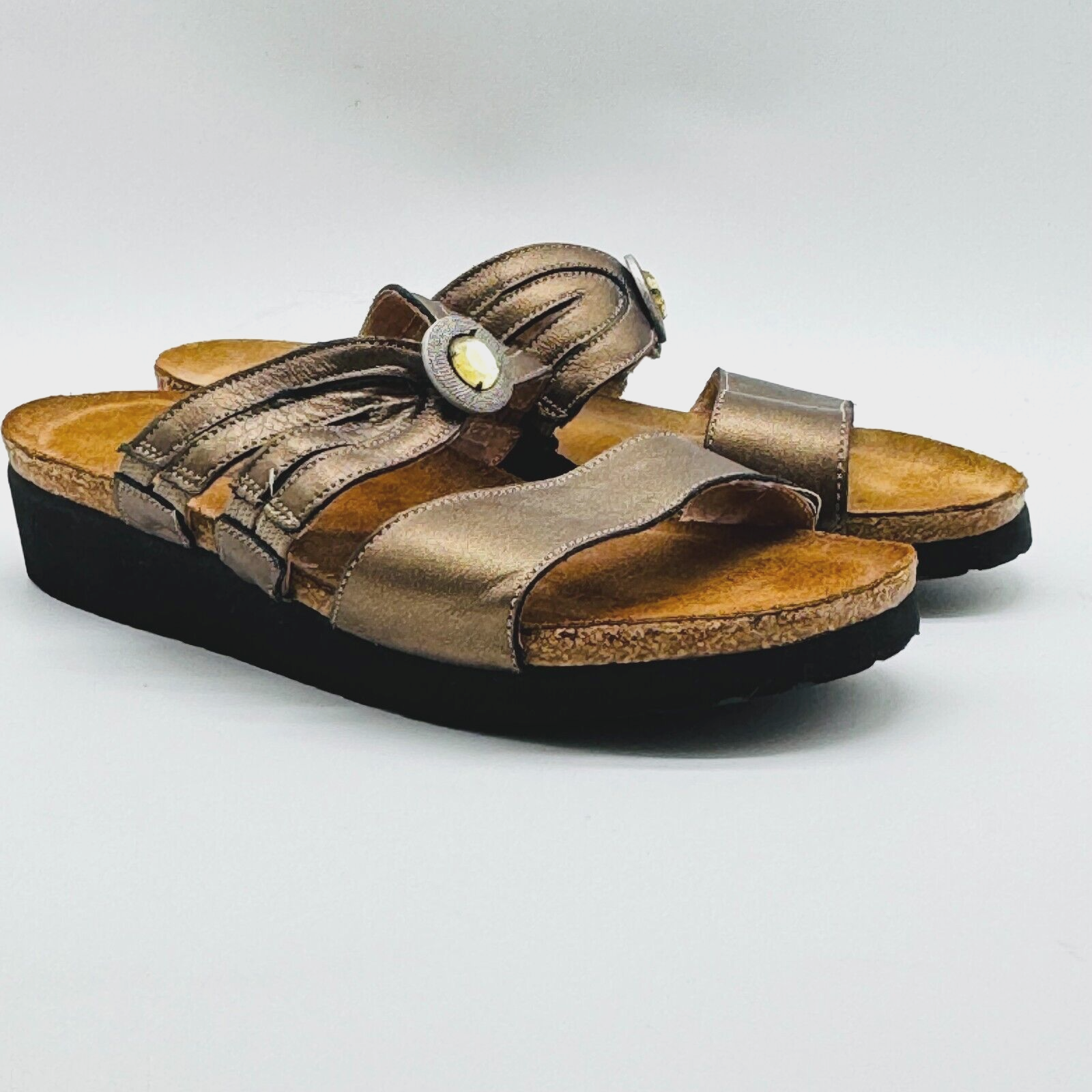 Naot Womens Size 6 Gold Brown Leather Jeweled Strappy Comfort Sandals-image