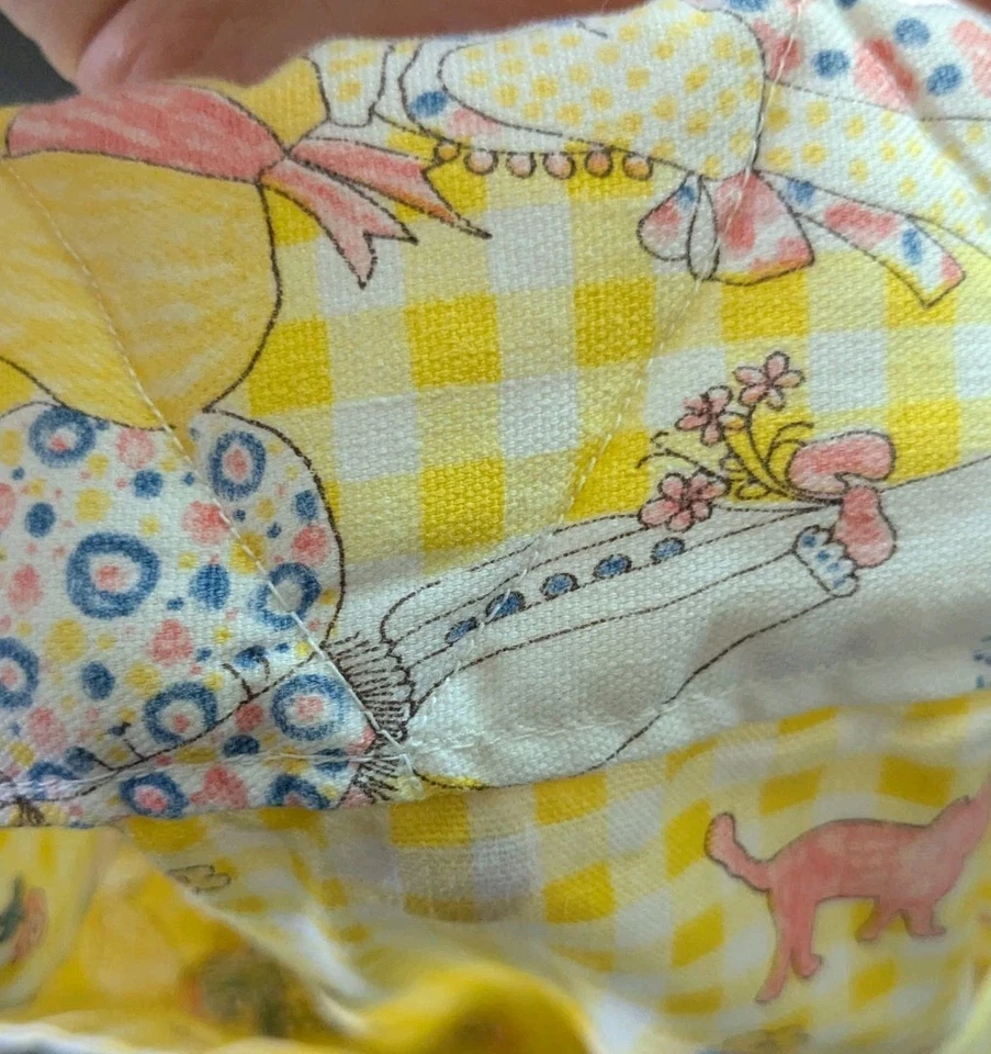 Tecido vintage feito à mão para porta-bebês gravata acolchoada Holly Hobbie tecido retrô P - Imagem 3 de 4