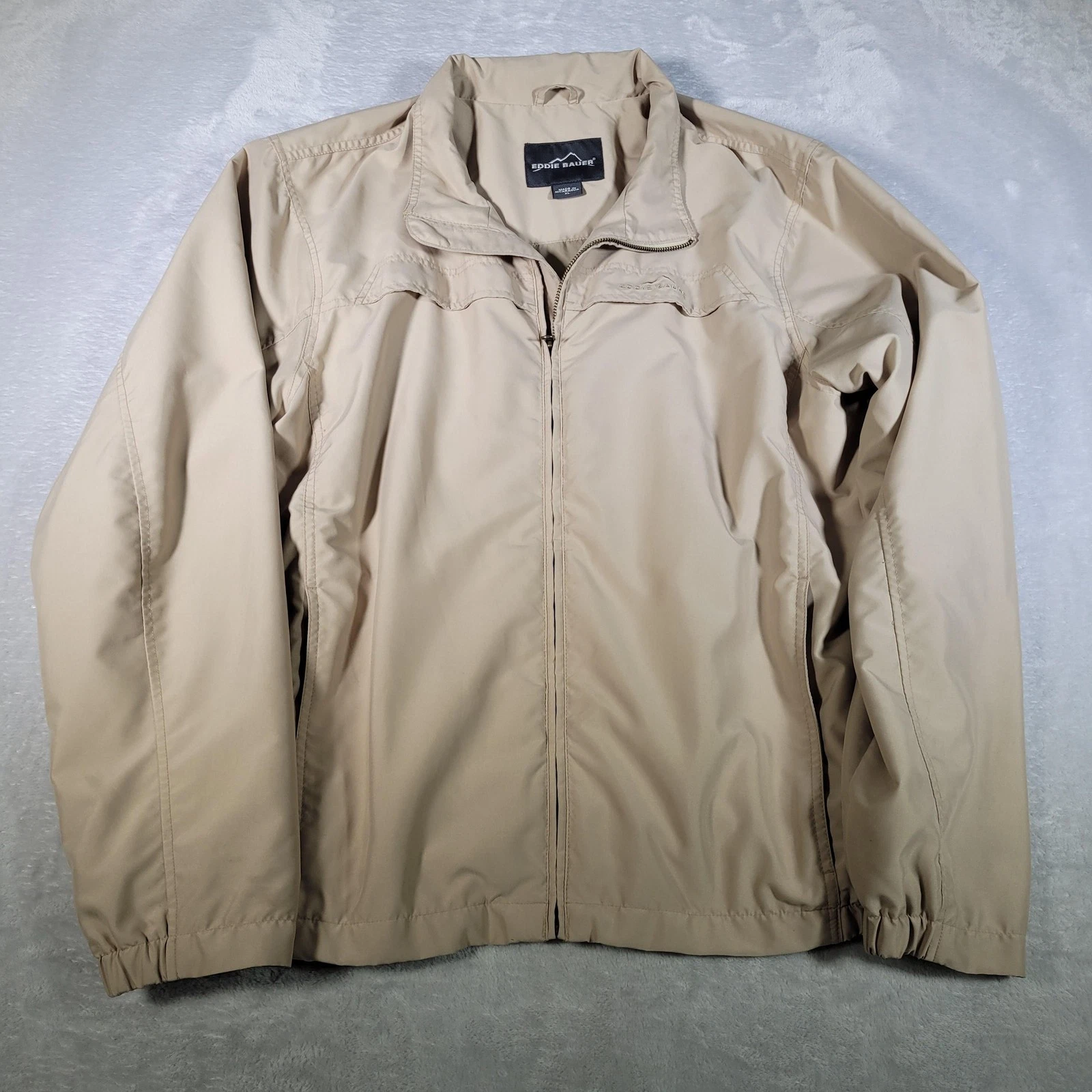 Eddie Bauer Jacket Mens XL Beige Lightweight Full Zip Outdoor Polyester Pockets