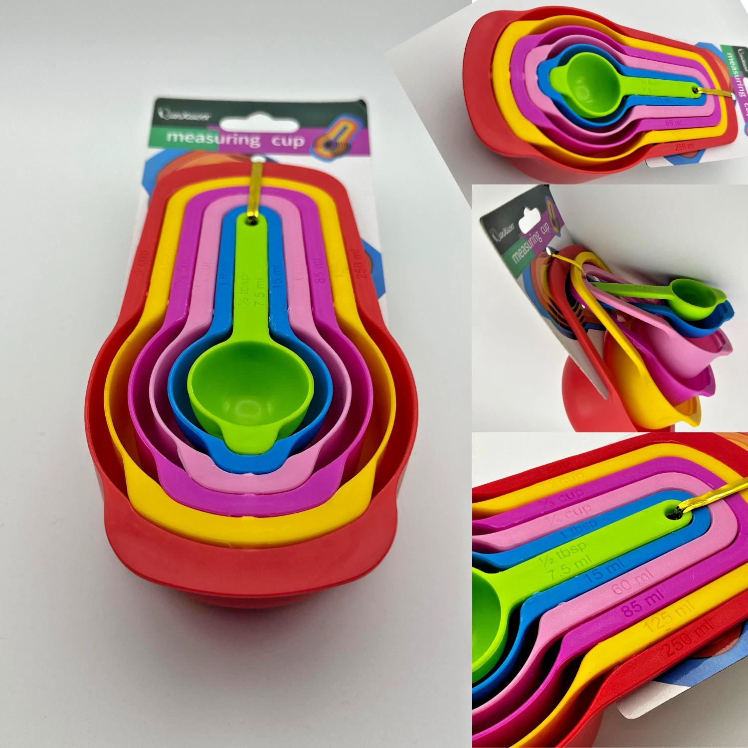 Color Set of 6 Measuring Spoons Cups Multicolor Kitchen Baking Durable Plastic