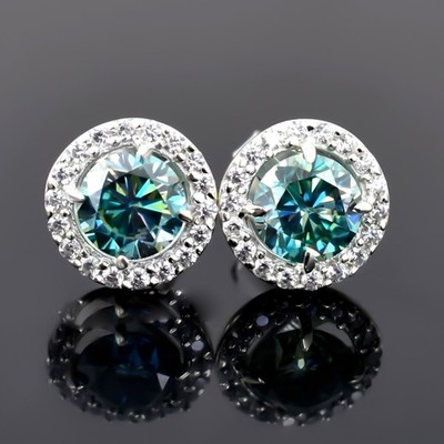 1.00 Ct Certified Blue Diamond Solitaire Studs in 925 Sterling Silver