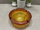 Vintage Heavy Tangerine Amberina Ashtray MCM Art Glass-Blenko