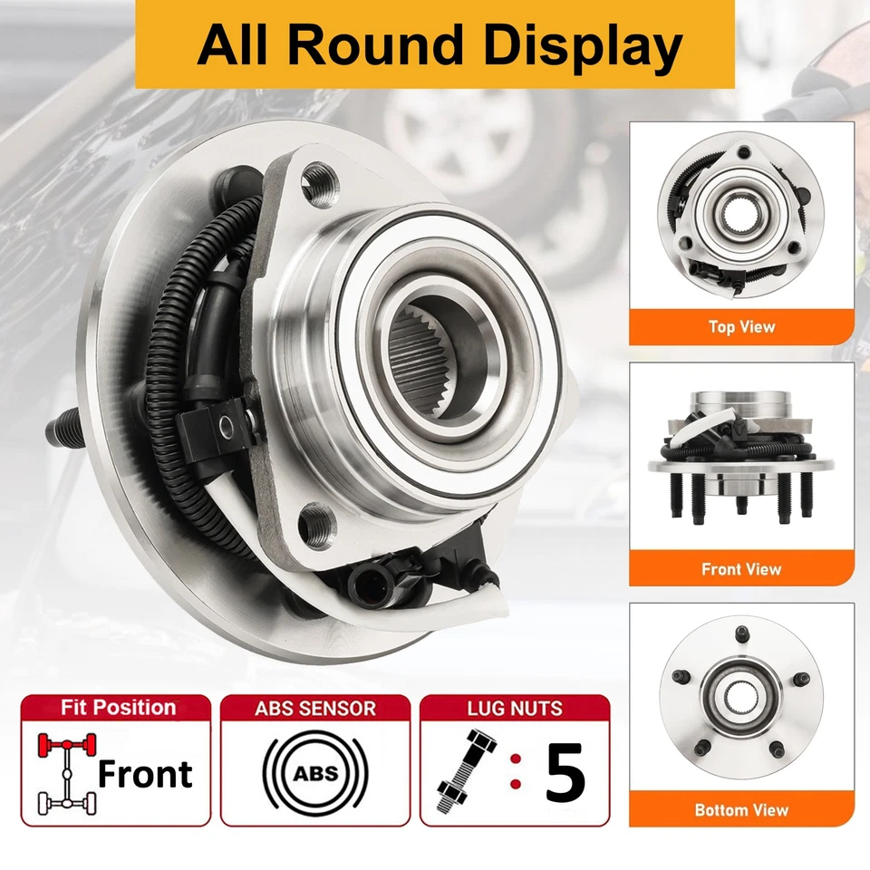 5-Lug Pair Front Wheel Hub Bearing for 4WD 1997-1999 2000 Ford F-150 w/ M12 Bolt - Image 2 of 4