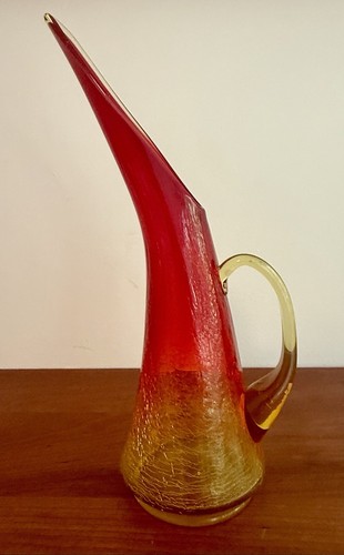 Vintage Flavio Poli Murano Sommerso Faceted 1950’s Glass Vase Red & Amber MCM - Picture 2 of 19