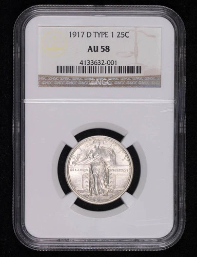 1917 D Quarter Dollars Standing Liberty Quarter NGC AU-58 Type 1