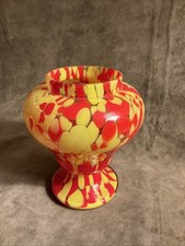 1920s Czechoslovakia art glass red yellow spatter Ware footed bulbous Vase