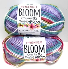 Lot of 2 Premier Yarn BLOOM Chunky Wildflower #5 Bulky 7 oz 218 yd ea Acrylic
