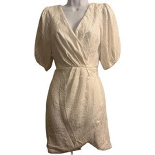 Fashion Nova Surplice To Meet You Mini Dress Cream Puff Sleeve Wrap Size S