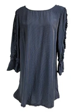 Luxology Womens Navy Blue Pinstripe Shift Shirt Dress Ruffle Sleeve Size 6