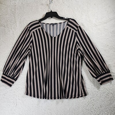 Adrianna Papell Top Womens Large Beige Stripe Corpcore Career Capsule