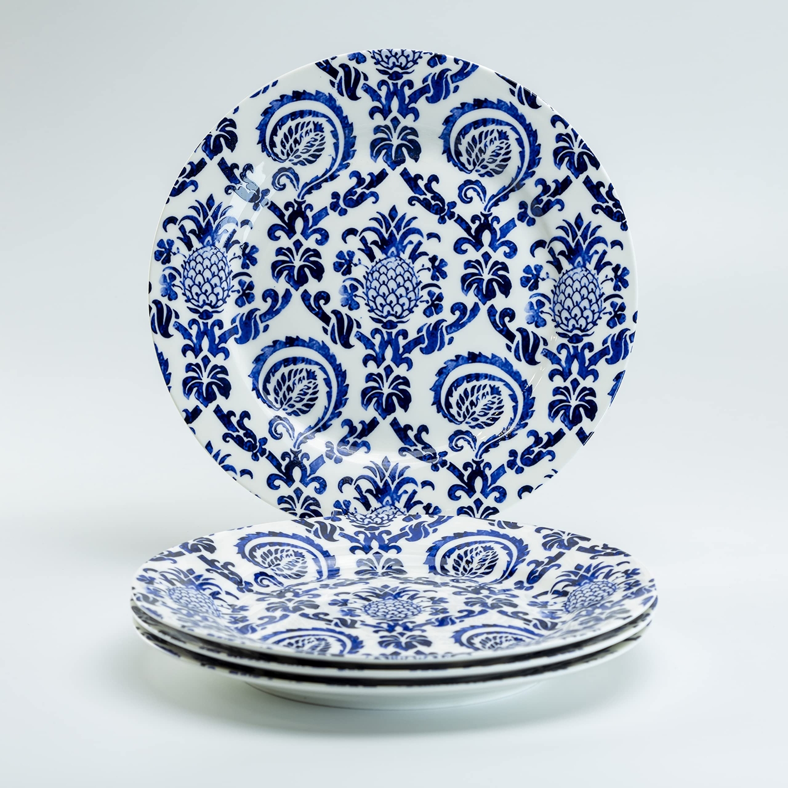 China Blue Pineapple Porcelain 8.25-Inch Dessert Plates, Set of 4