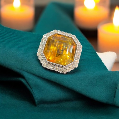 Umwerfend 1,75 Cts Runder Brillantschliff Diamanten Citrin Party Ring 18K Gold - Bild 2 von 15