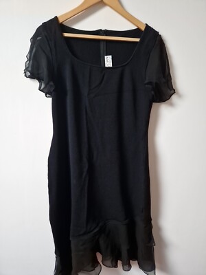 St John Marie grau Wollmischung gerippt Abendkleid Chiffon Kanten Saum Gr 8