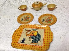 Vintage, Rare, J. Chein, 7pc Childs, Elephant Tin Tea Set