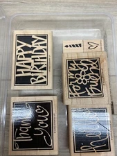 Vintage 2000 Stampin' Up! Vivid Greetings Set Of 6 Wood Mounted Rubber Stamps
