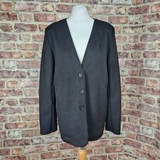 Kim&co Faux Suede Jacket Black Womens Large Stretch Button Up Kim & Co